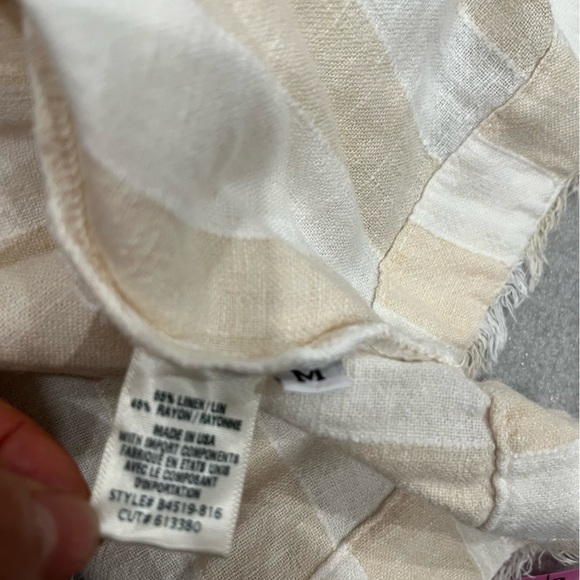 [M]Bella Dahl Striped Beige and White Sleeveless Linen Blend Tank Top Fringe - Picture 7 of 7